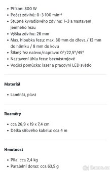 Elektrická přímočará pila Parkside 800W - 9
