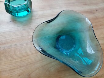 Luxusní skleněná antik váza + mísa + popelník zelené sklo - 9