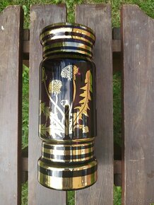 Váza, 70. léta, pozlacené fialové sklo vzor pampelišky - 9