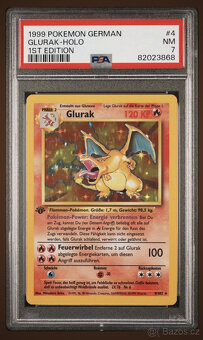 1999 Pokémon German 1. vydání Charizard Holo 4 PSA 7 - 9