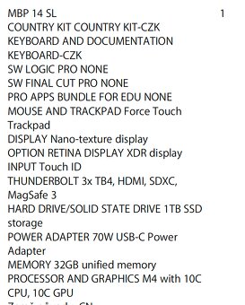 Prodám MacBook Pro M4 32GB / 1TB CZ distribuce - 9