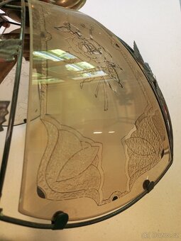 Retro závěsný lustr s rytým sklem – květinový motiv - 9