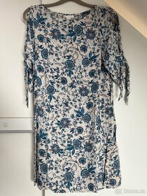 H&M Tie-sleeved Dress modro-béžové šaty, vel. 34 - 9