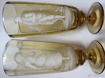 Mary Gregory - žluté starožitné poháry, ručně malované - 9