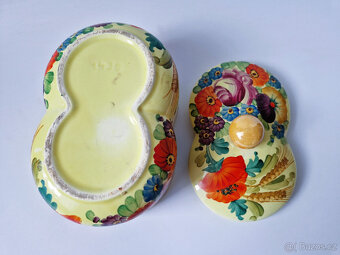 Stará keramická dóza ruční malba asi malírna Klenčí 30léta - 9