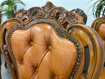 12 kusů Zámecké barokní židle CHESTERFIELD. Pravá kůže. - 9