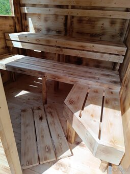 Finská venkovní sauna 2x2 m, pro až 6 osob,kamna na dřevo - 9