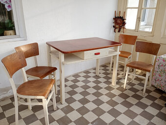 Sestava selský jídelní stůl a 4 židle,1950 - 9