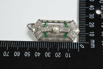 Brož z bílého 14karátového zlata ve stylu art deco s diamant - 9