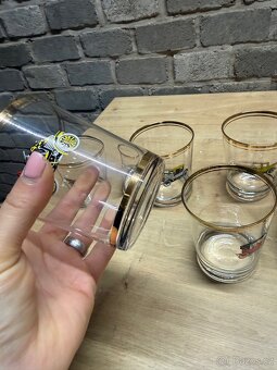 Sada retro skleniček s motivem veteránů – 6 ks, zlatý lem - 9