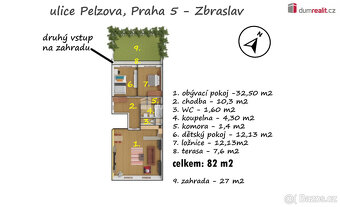Světlý byt 74,4 m2 + terasa 7,6 m2 a zahrada 27 m2, 1NP, nov - 9