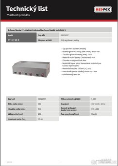 Grilovací deska Redfox FTHC 90E, elektrická 9 kW, 100 cm - 9