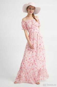 Dlouhé květované šaty růžové carmen Orsay S 36 - 9